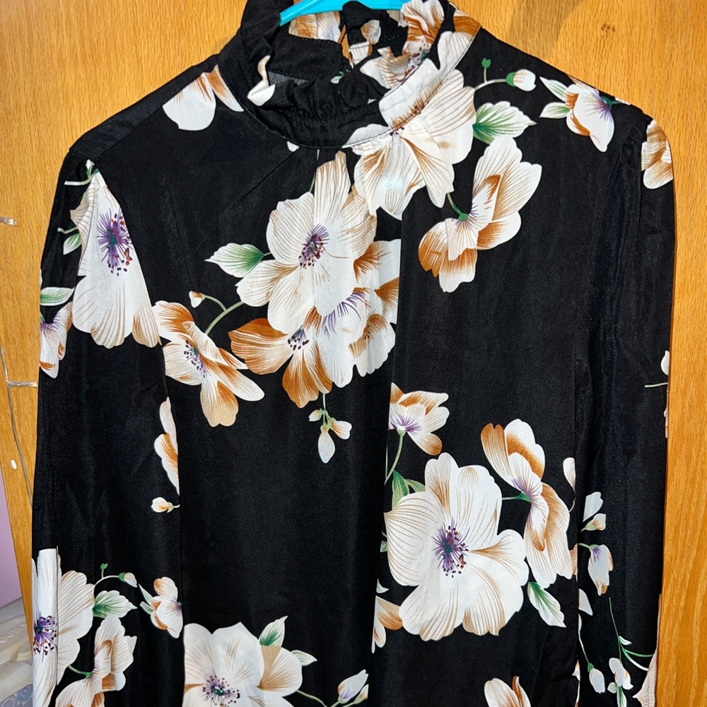 Shein long sleeve keyhole blouse
